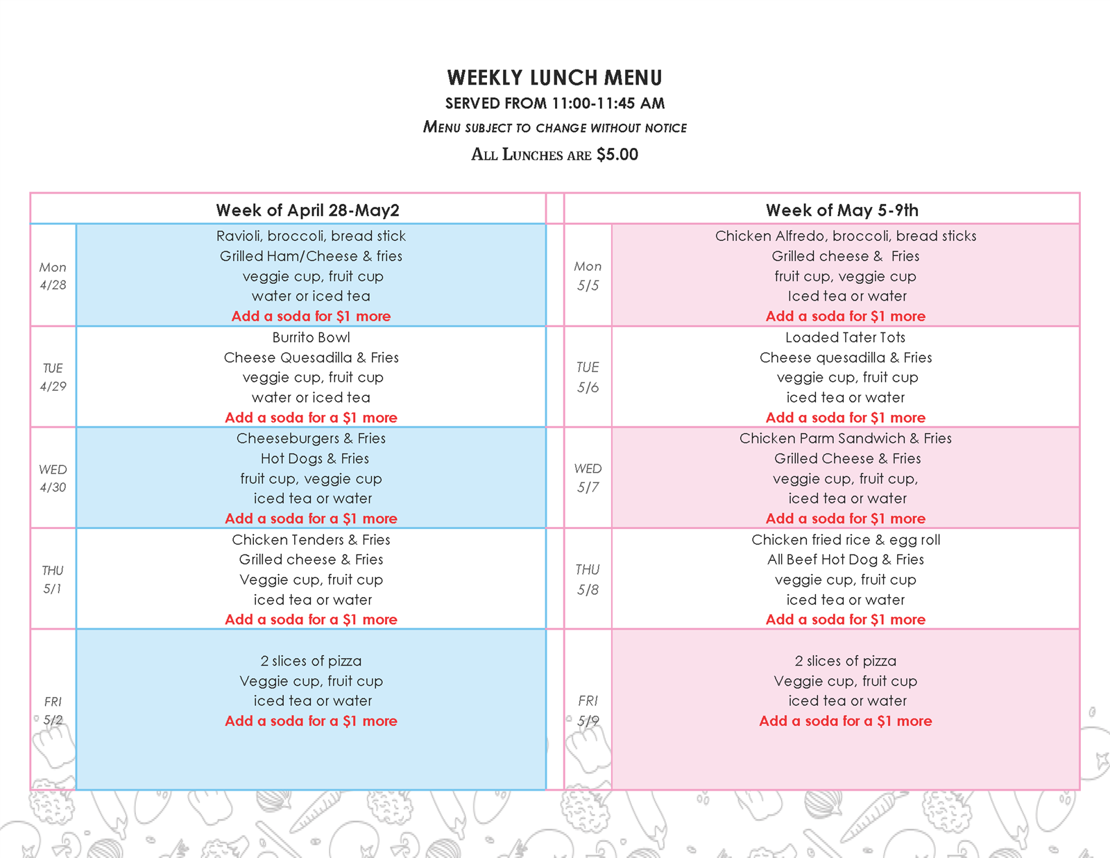 Lunch Menu April 28 - May 9 Lunch Menu April 28 - May 9
